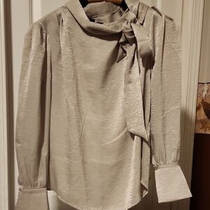 Banana Republic Cream Blouse with Puff Sleeves and Tie Front